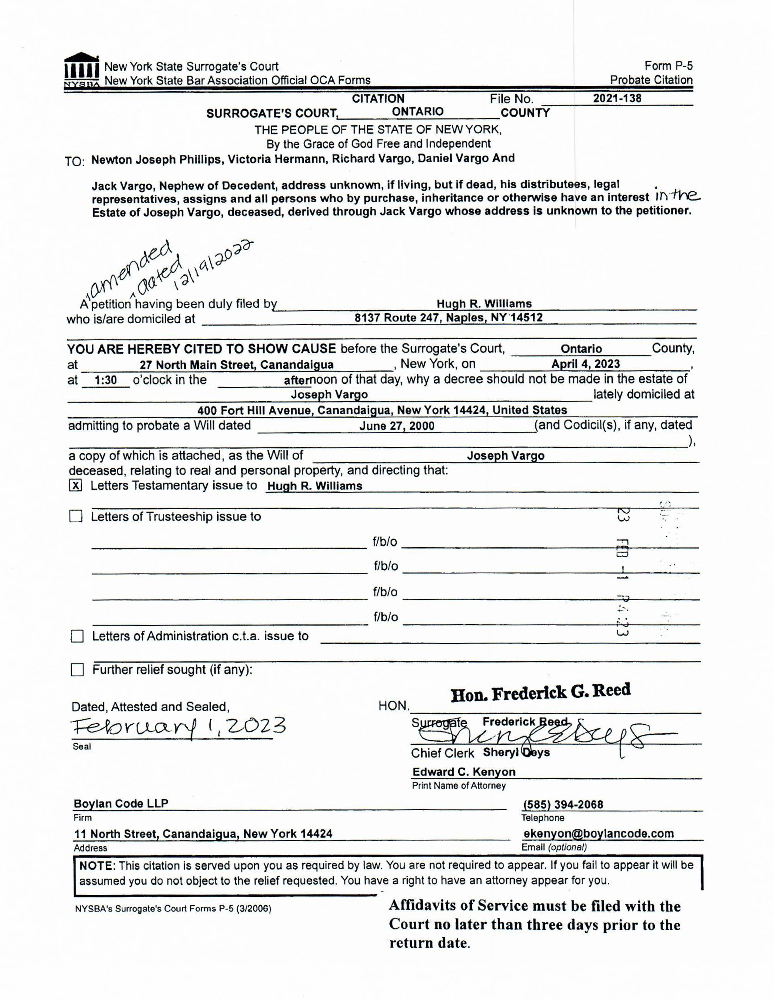 Court Citation/Will Page 1